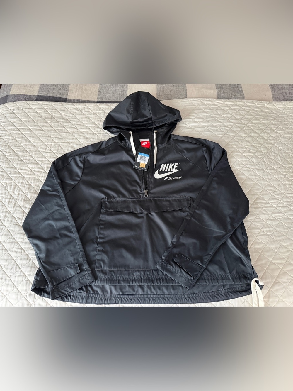 Nike Black Women’s Hooded Pullover Windbreaker with White Logo